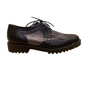 Bocage Womens Black Metallic  Loafers Leather Wingtip Brogues With Lug Sole Sz 3